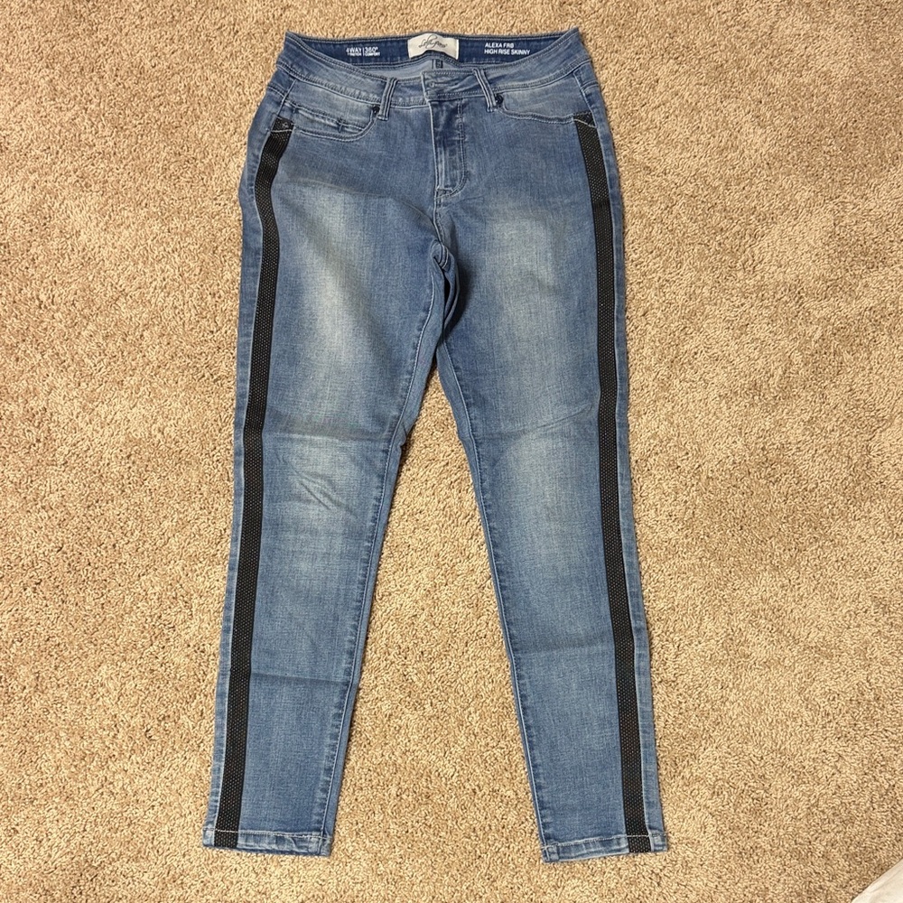 Skinny Blue Jeans with Black Side Stripe - Stretch Fit